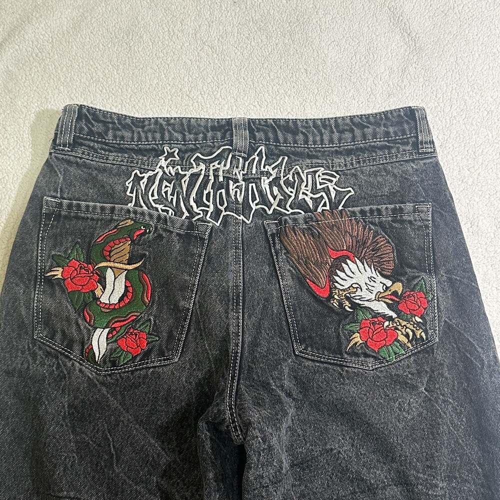Ninth Hall Embroidered Graphic Black Denim Jeans Size 32x26 - Picture 2 of 7